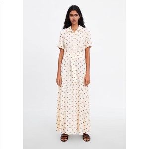 Zara off white polka dot dress with belt.
